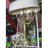 Three Brass Table Lamps, French freestanding mirror.