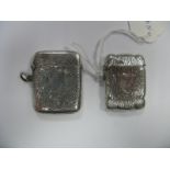 A Chester Hallmarked Silver Vesta Case, allover textured design; together with another example, leaf