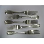 A Set of Five Hallmarked Silver Fiddle Pattern Forks, CB, London 1887, initialled "P".