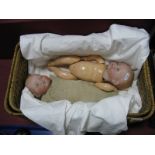 Two Armand Marseille Pot Headed Baby Dolls, stamped 341/3K with composition bodies 32cm high,plus