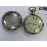 A Hallmarked Silver Cased Hunter Pocketwatch, the dial with black Roman numerals, the unsigned