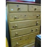 A Pine Chest of Drawers, top with a moulded edge, two short drawers, four long drawers, on a