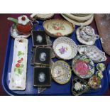 Maling Bowl, Kingsley enamel hand painted trinket box, framed cameo's etc:- One Tray