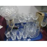 A Lead Crystal Table Lamp and Shade, (untested: sold for parts only), set of six crystal hock