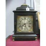 A George III Bracket Clock, with brass carry handle to ebonised case, single fusee movement, M626 to