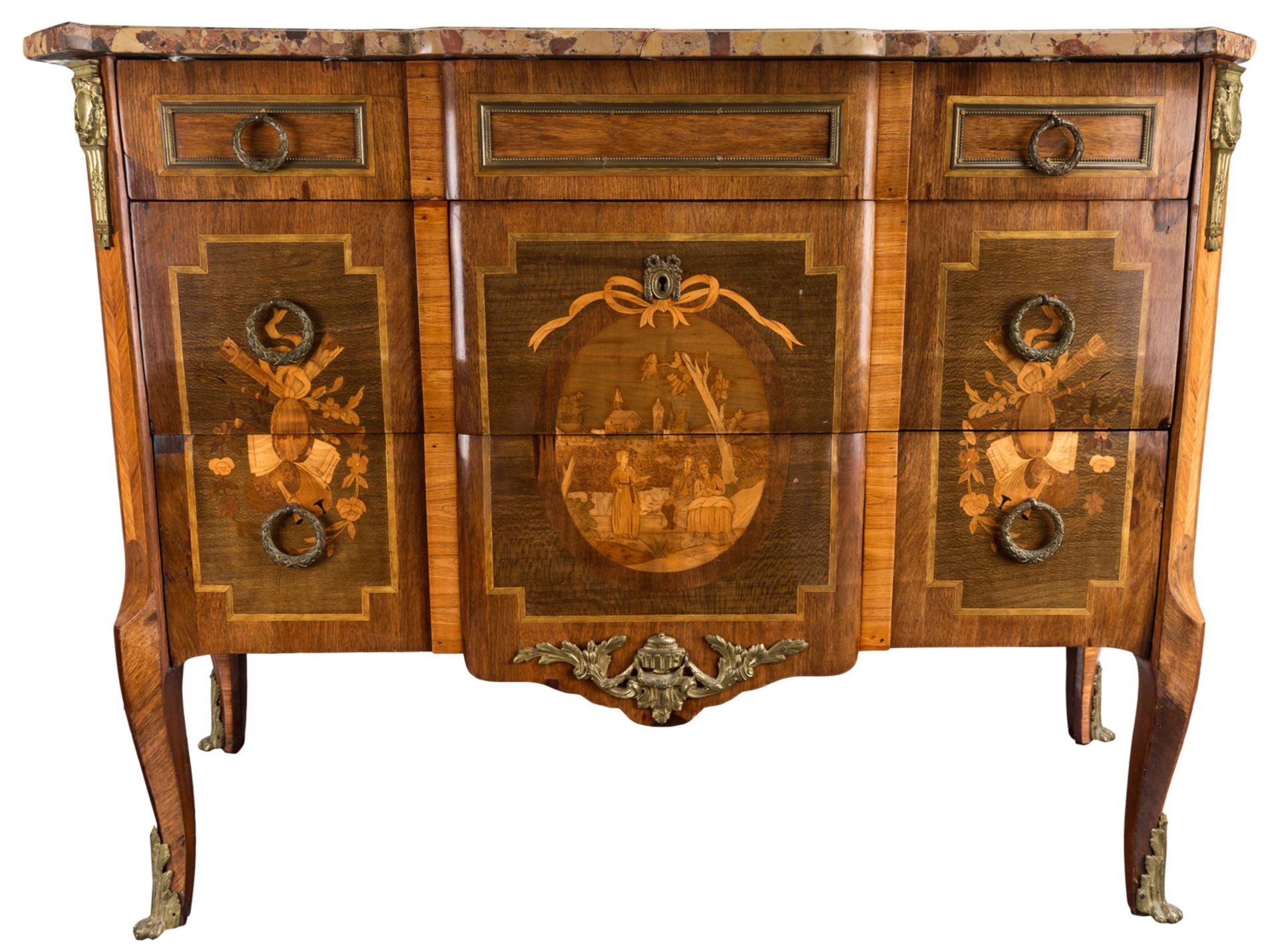 A 19TH CENTURY FRENCH MARQUETRY COMMODE WITH MARBLE TOP - Bild 2 aus 3