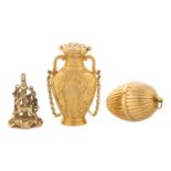 TWO GOLD VINAGRETTES AND A FIGURAL WATCH KEY, EARLY 19TH CENTURY