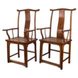 A PAIR OF CHINESE ELMWOOD SOUTHERN OFFICIAL HAT CHAIRS, LATE QING DYNASTY