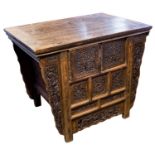 A CHINESE ELMWOOD TWO-DRAWER COFFER TABLE, LATE 19TH CENTURY