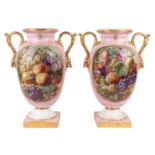 A PAIR OF FRENCH SEVRES-STYLE LARGE PINK-GROUND BOTANICAL PORCELAIN VASES, FRANCISQUE ROUSSEAU