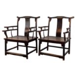 A PAIR OF CHINESE ELMWOOD SOUTHERN OFFICIAL HAT CHAIRS, 19TH CENTURY