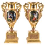 A MONUMENTAL PAIR OF PARIS PORCELAIN GOLD-GROUND VASES DE CHEMINEE, MARK OF GILLE JEUNE PORCELAIN