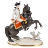 A PORCELAIN FIGURE OF A DRAGONER SOLDIER, NYMPHENBURG PORCELAIN MANUFACTORY, 1763