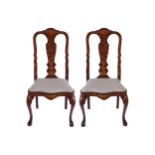 PAIR OF NINETEENTH-CENTURY DUTCH MARQUETRY SIDE CHAIRS each with a tall armorial back above a drop