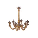 NINETEENTH-CENTURY CARVED GILT WOOD SIX-BRANCH CHANDELIER 86 cm. high; 76 cm. diameter