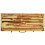 CASED GROUP OF WOODEN WIND INSTRUMENTS Case: 99 x 40 cm.