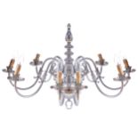 EIGHT BRANCH CHROME SCROLL ARM CHANDELIER 65 cm. high; 85 cm. diameter