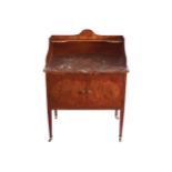 EDWARDIAN PERIOD MAHOGANY AND BOXWOOD STRING INLAID WASH STAND the rectangular rouge royale marble