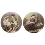 PAIR OF POT LIDS each depicting a scene after Murillo 11.5 cm. diameter (2)