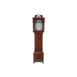 EARLY NINETEENTH-CENTURY MAHOGANY LONGCASE CLOCKHood with broken arched swan-necked pediment,