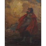 FOLLOWER OF PAUL HENRY (IRISH, 1876-1958)Figure in red in a windswept bog landscapeOil on