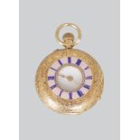 18 CT. GOLD AND ENAMELLED LADIES FOB WATCH