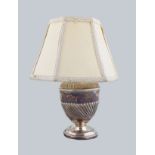 VICTORIAN SILVER PLATED OIL LAMP STEMMED TABLE LAMP