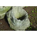 SET OF THREE MOULDED STONE SCALLOP SHELL PLANTERS