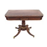 REGENCY PERIOD ROSEWOOD AND BRASS INLAID CARD TABLE, circa 1820