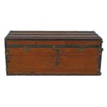 LARGE NINETEENTH-CENTURY BRASS AND METAL BOUND TRUNK