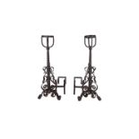 PAIR OF LARGE CAST IRON FIRE ANDIRONS