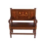 NINETEENTH-CENTURY AESTHETIC REVIVAL OAK AND MARQUETRY HALL SEAT
