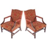 PAIR OF EDWARDIAN PERIOD MAHOGANY AND UPHOLSTERED GAINSBOROUGH CHAIRS