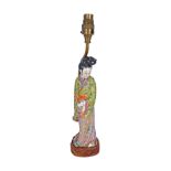 CHINESE POLYCHROME FIGURAL TABLE LAMP