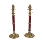 PAIR OF BRASS AND ENAMELLED TABLE LAMPS