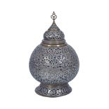 EARLY SILVER AND COPPER INLAID CAIRO WARE MOSQUE LAMP