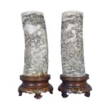 PAIR OF NINETEENTH-CENTURY CARVED JAPANESE IVORY TUSKS