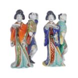 PAIR JAPANESE MEIJI PERIOD POLYCHROME FIGURES