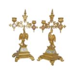 PAIR OF NINETEENTH-CENTURY GILT BRONZE AND CHAMPLEVÉ ENAMELLED CANDELABRA