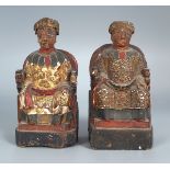 PAIR OF EARLY CHINESE CARVED POLYCHROME GROUP