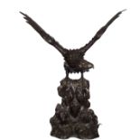 LARGE MEIJI PERIOD JAPANESE BRONZE EAGLE