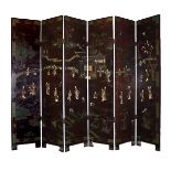 CHINESE QING PERIOD LACQUERED SIX FOLD SCREEN