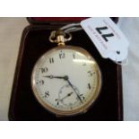 9ct Gold cased pocket watch Birmingham 1926 Dennison Zenith movement in a velvet lined box.