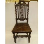 Victorian carved oak twist column hall chair