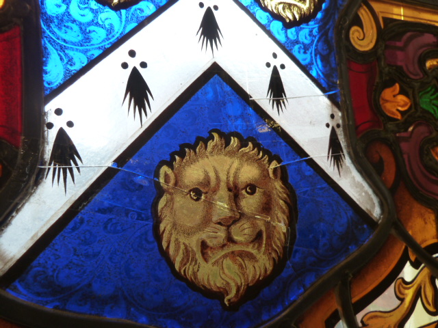 Pair possibly Victorian 17thC style stained glass panels featuring coat of arms of Ashby family and - Image 4 of 5