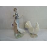 Boxed Lladro Turtle Dove and Girl with Duck figure (2)