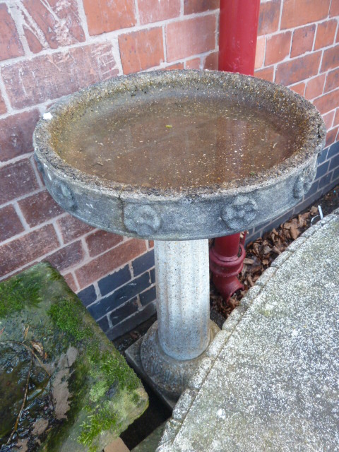 Concrete column bird bath