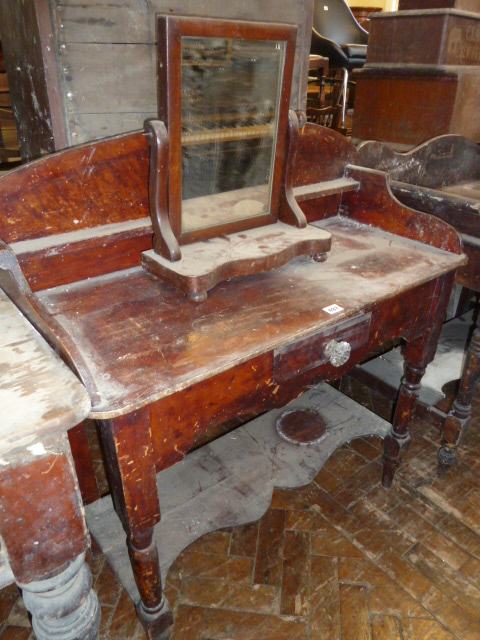 Victorian pine tray top washstand and mahogany swing mirror