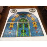 Late 19th/early 20thC leaded stained glass arched doorway panels and pair circular panels