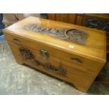 Chinese carved camphor wood blanket chest
